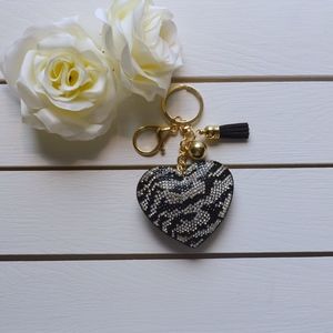 Cute Zebra Striped Heart Keychain/Purse Charm